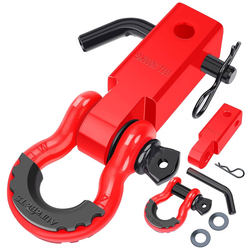 AUTOBOTS Shackle Hitch Receiver 2", 45,000 Lbs Break Strength Heavy Duty Receiver with 5/8" Screw Pin, 3/4" D Ring Shackles, Towing Accessories for Vehicle Recovery Off-Road, Red&Red - Image 1